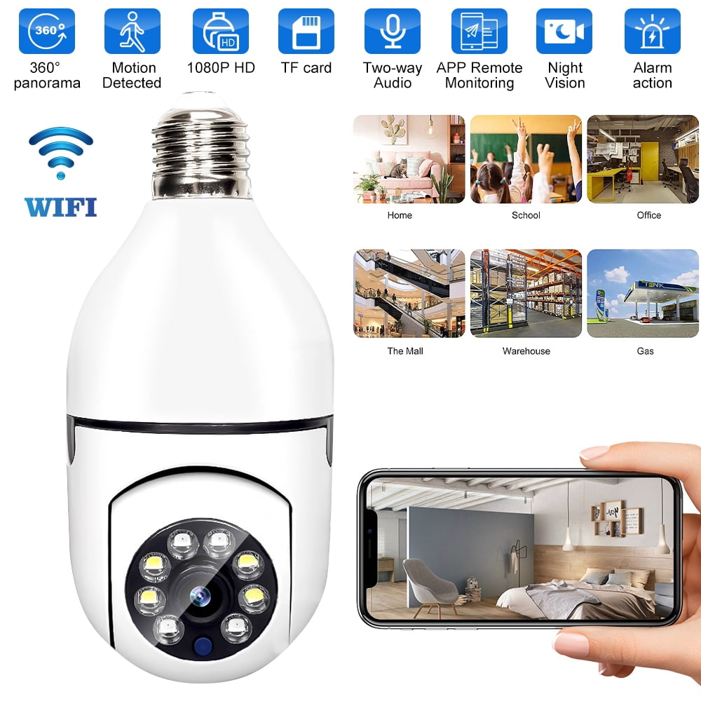 1080P 360 Rotate Auto Tracking Panoramic Camera Light Bulb Night