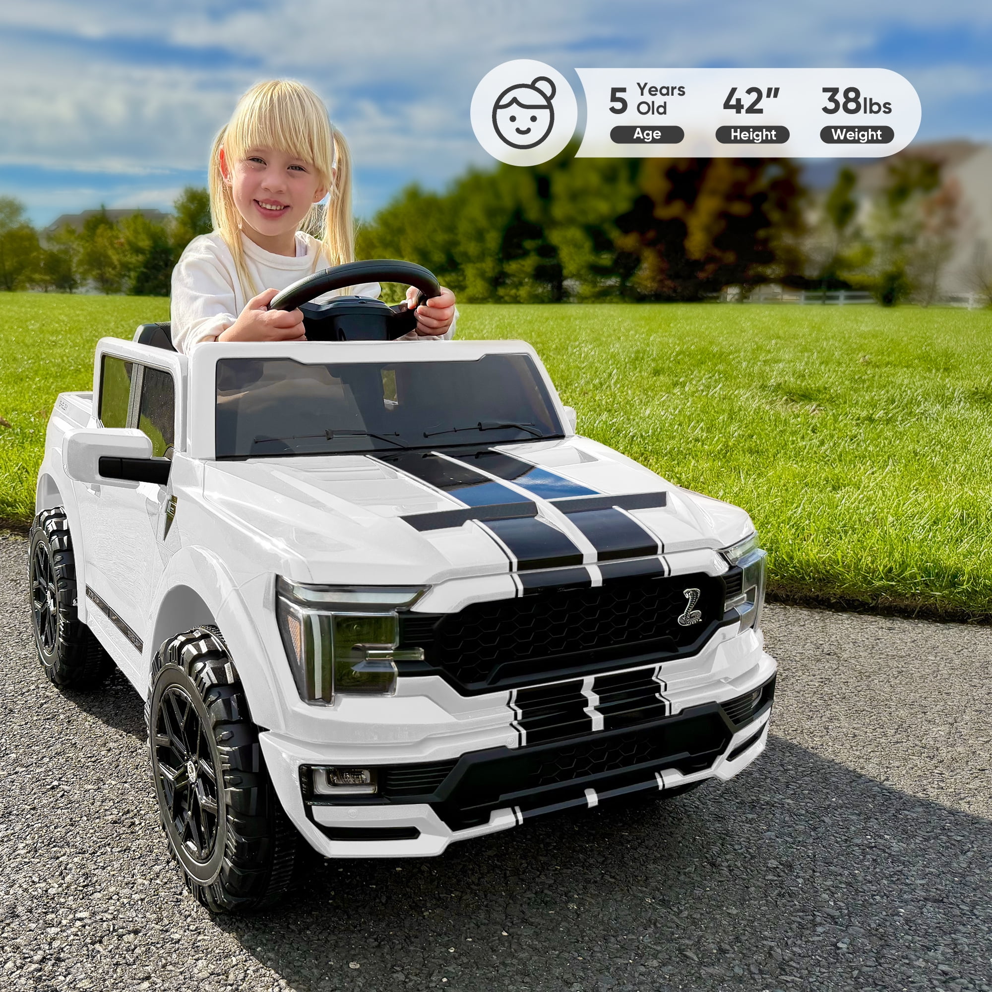 Hikiddo Electric Car for Kids, Licensed Ford-Shelby F-150 12V Ride on Truck Toys for Toddlers w/ Remote, 2-Hour Drive Time - White