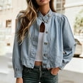 thumbnail image 2 of Women's Puff Sleeve Denim Jacket Button Down Crop Jean Coat Casual Shacket, 2 of 6