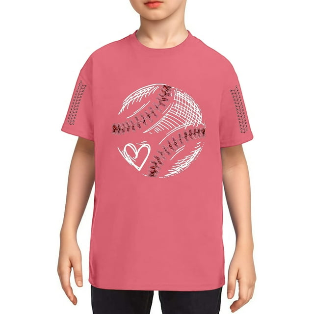 TIEVOSA T-Shirt Graphique de Baseball pour Garçons et Filles, Col Rond, Manches Courtes, pour Adolescents, Mignon, Athlétique, Décontracté, 3-13 Ans