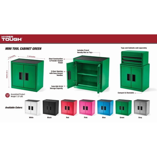 Hyper Tough Mini Tool Cabinet, 11.6 in, Steel, Green, Double Doors