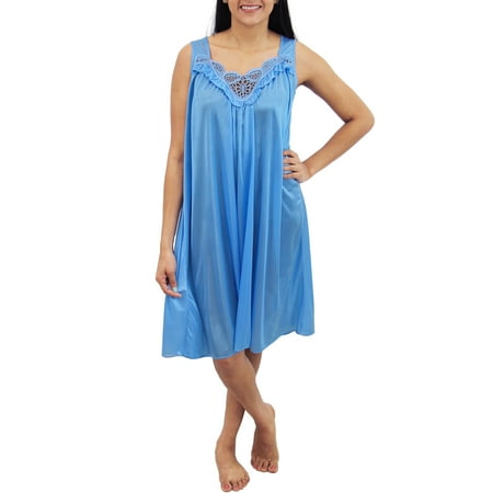 

Venice Womens Silky Looking Embroidered Nightgown 06 4X-Large Light Blue