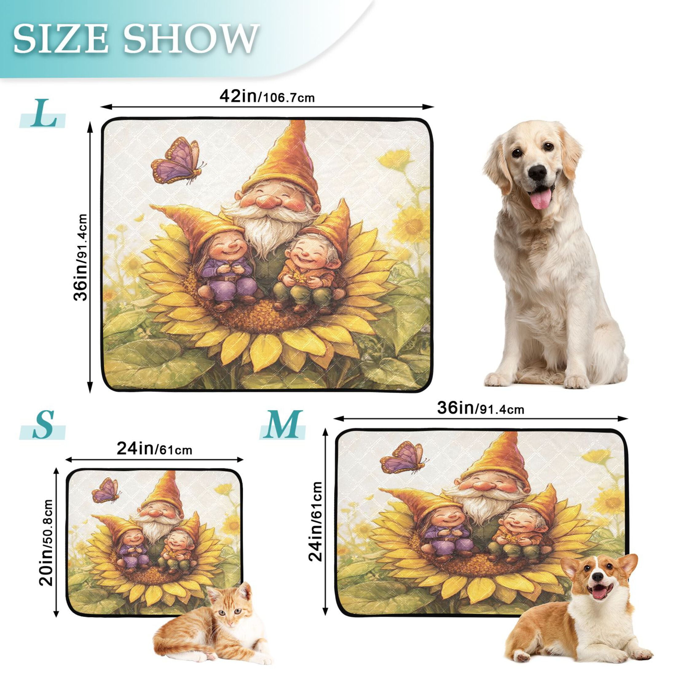 Qxltty Dwarf Elves Sunflower Cat litter Pads Pet Set of 3 Diaper Mats Center Anti-leakage Layer Absorbent Soft and Comfortable