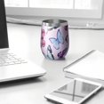 thumbnail image 3 of 12oz Stemless Wine Tumblers Pink Butterfly Pattern Vacuum Insulated Stainless Steel Travel Tumbler Cups Mug with Lid and Straw for Champaign,Cocktail,Beer with Cleaning Brush, 3 of 5