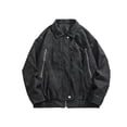 thumbnail image 1 of LOVZFMLL Jackets for Men Solid Color Pocket Zipper Snap Button Flip Collar Leatherwear Leather Clothing, 1 of 5
