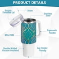 thumbnail image 4 of SKYSONIC Insulated Tumblers with Lids and Straws Handles 40oz Water Bottle Teal Gold Texture Geometric Travel Mug Reusable Stainless Steel Thermos Vacuum, 4 of 7