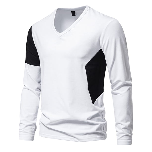 Blusas y camisas de manga larga con cuello en V para hombre, pulóveres casuales de retazos, camisetas de manga larga con cuello en V, blusas para hombre.