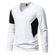 thumbnail image 1 of Blusas y camisas de manga larga con cuello en V para hombre, pulóveres casuales de retazos, camisetas de manga larga con cuello en V, blusas para hombre., 1 of 5