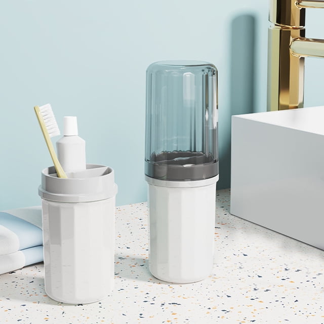 ¡Gran Ahorro!, Juego de vaso de enjuague portátil para viaje y cepillo de dientes con buen almacenamiento y sellado, agarre cómodo y sin fugas, vasos para enjuague bucal domésticos Akmoler
