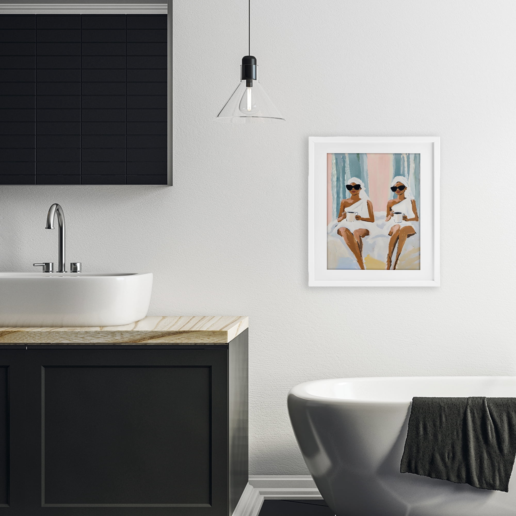 Stupell Industries Girls Spa Day with Coffee White Framed Print Under Glass, design by The Prints Vibe