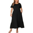 thumbnail image 2 of Agnes Orinda Women's Plus Size Dresses Short Sleeves Crew Neck Basic Swing Summer Maxi Shirt Dress 1X Black, 2 of 5