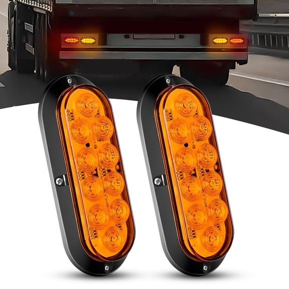 Waywe 6 Inch Oval Tail Light 2 PCS Amber 10 LED Turn Signals Lights Surface Mount IP67 Waterproof for Trailer Truck RV Tractor Lorry Camper Van
