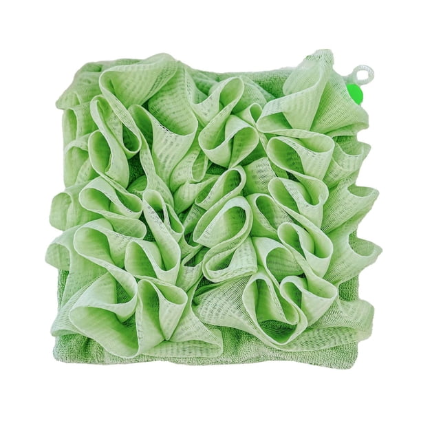 Esponja de ducha con soporte para jabón con cordón y esponja para hacer burbujas, suave y para frotar la espalda y la cara