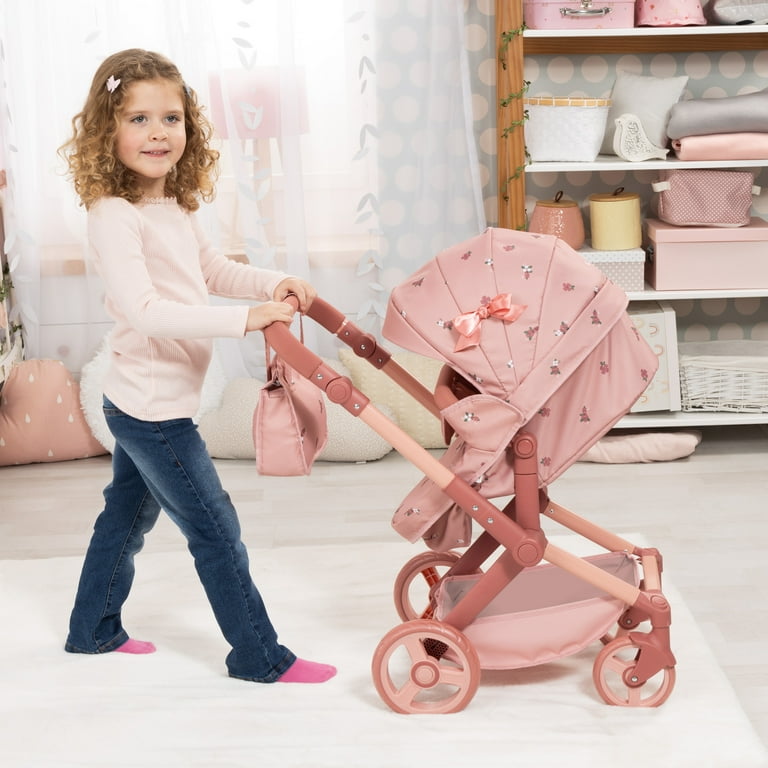 Bayer Design: Doll Pram Xeo - Coral Pink Floral - 2-In-1 Pushchair