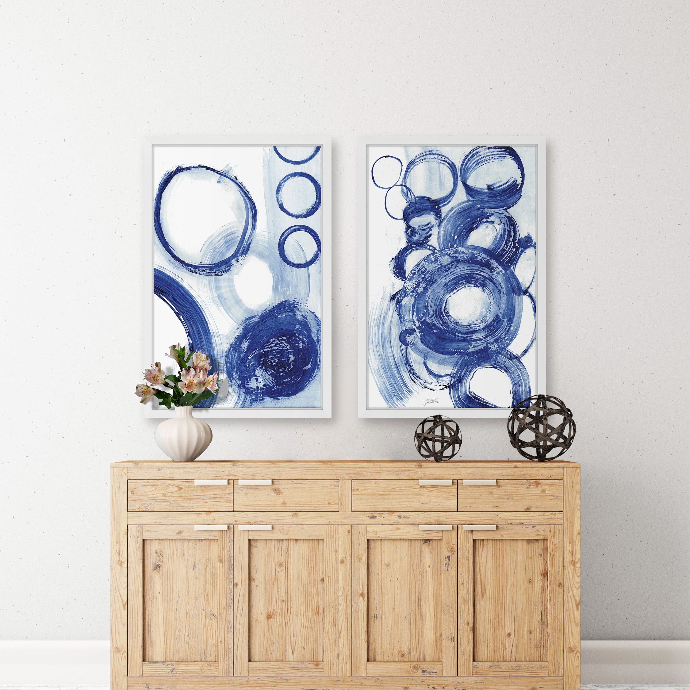Painted Blue Circles Diptych