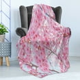 thumbnail image 4 of Floral Soft Flannel Fleece Throw Blanket, Japanese Sakura Florets Essence Nature Beauty Blossoms Refreshing Summer Picture, Cozy Plush for Indoor and Outdoor Use, 50" x 60", Baby Pink, by Ambesonne, 4 of 5