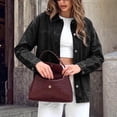 thumbnail image 6 of Women's Oversized Lapel Denim Shacket Long Sleeve Button Down Loose Casual Jean Jacket Coat Vintage Outwear Coat for Spring Fall Dark Gray, 6 of 8