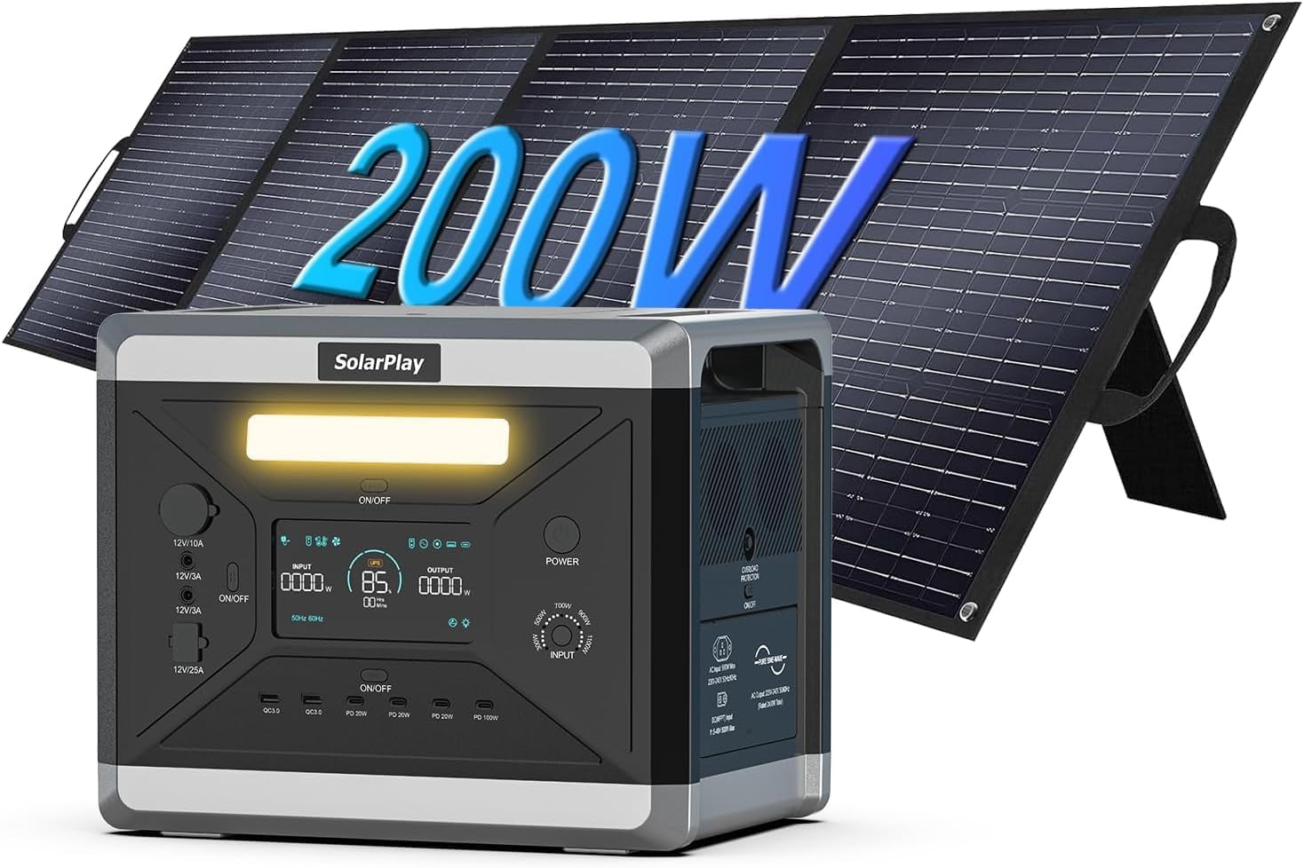 SOLARPLAY 2500W Portable Solar Generator, 4800W Peak, 2304Wh