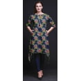 thumbnail image 5 of Bimba Blue Leaves & Peony Floral Printed Asymmetrical Kurti Tops For Women Indian Summer Dress Tunic Small, 5 of 6