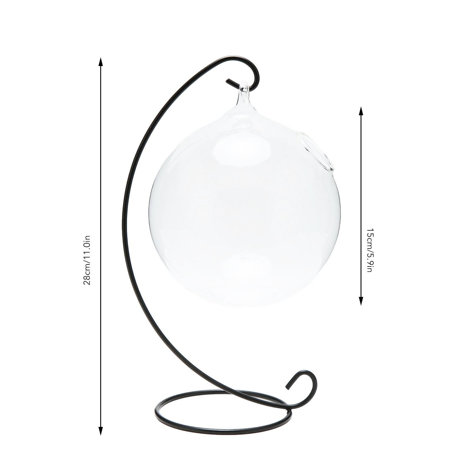 BIMZUC Hanging Glass Fish Tank Transparent Desktop Bowl with Metal Stand for Home Office Decor Mini Aquarium Kit for Betta Goldfish Plants 5.91 inches / 15.0 cm