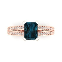2.45 ct Emerald Cut Natural London Blue Topaz Solitaire with Simulated Diamond Accents 18K Rose Gold Womens Engagement Ring