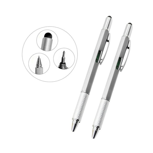 6-in-1 Multifunctional Tool Pen Set with Ballpoint Pen, Stylus, Screwdriver, Bubble Level, Ruler & Caliper - Aluminum Construction, Touchscreen Compatible, 5.8" Length - Perfect DIY Gift