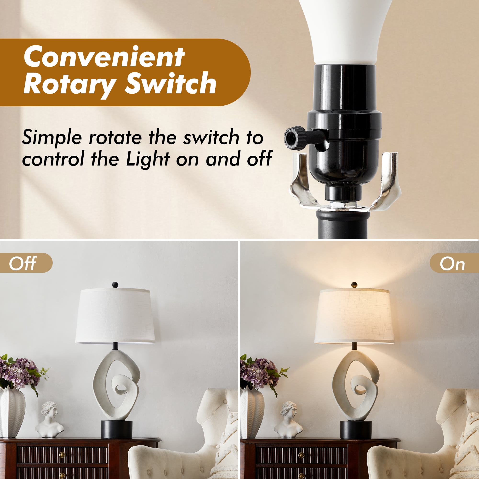 NATYSWAN 31.5-inch Tall Modern Table Lamp with Linen Shade, Bedside Lamp with Rotary Switch & Included LED Bulb for Living Room, Bedroom, Office