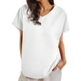 thumbnail image 2 of Women's Summer V Neck Short Sleeve Tops Shirts Blouses Solid Color Loose Fit Casual Daily Wear Vacation Beach Outfits Fashion Essential Gift for Women | HAODEJW,White XL, 2 of 6