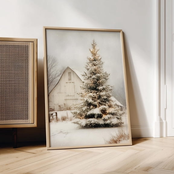 Christmas Tree & Barn Printable Wall Art, Farmhouse Cottage Decor, 24x36 UNFRAMED