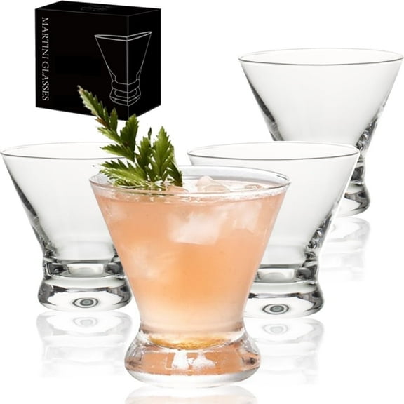 ‌Stemless Martini Glasses Set of 4 – Premium 8oz Cocktail Glasses for Manhattan, Martinis & Bar Essentials, Durable Whiskey Tumblers with Weighted Base, Dishwasher-Safe Barware (Set of 4)
