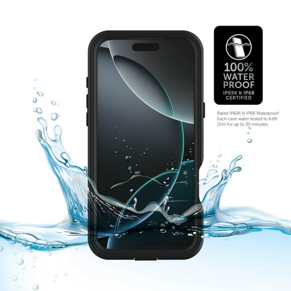 Body Glove Tidal Waterproof Case for iPhone 16 Pro Max - Black/Clear, 360° Protection from the Elements