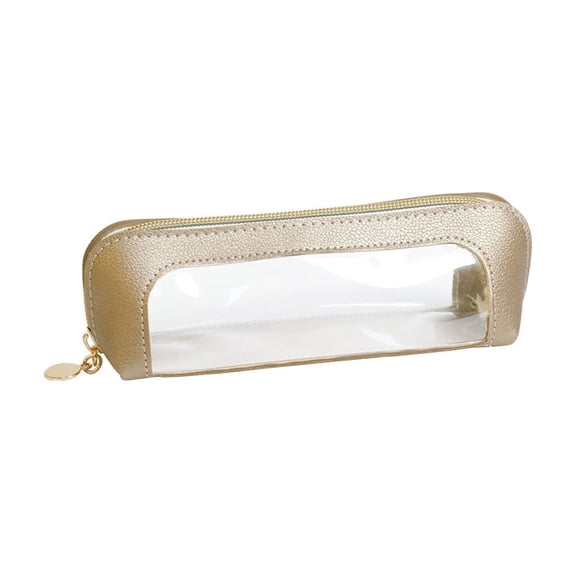 Small Clear Makeup Bag,PU Leather Travel Makeup Brush Bag,Portable Transparent Waterproof Cosmetic Organizer Pouch with Zippe,Pencil Pouch,Zipper Pencil Case