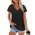 thumbnail image 1 of Camisa para mujer,Blusa de encaje con cuello en V y patchwork para mujer, informal, de manga corta, de poliéster, holgada, para uso diario, sopatenor, 1 of 8