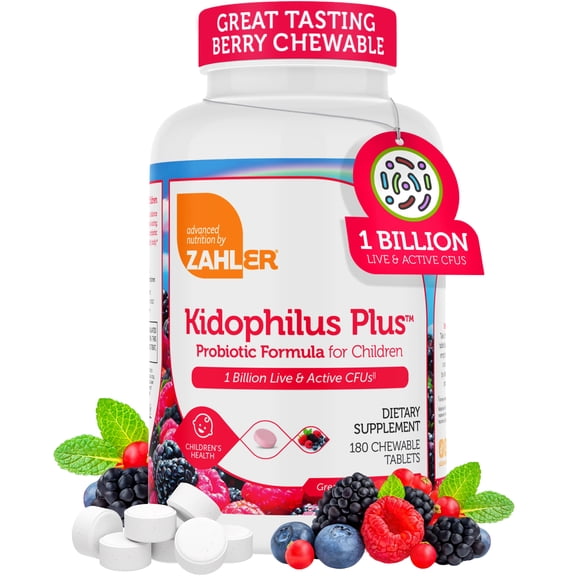 Zahler Kidophilus Plus, Probiotic Formula For Children, Berry, 1 Billion CFUs, 180 Chewable Tablets