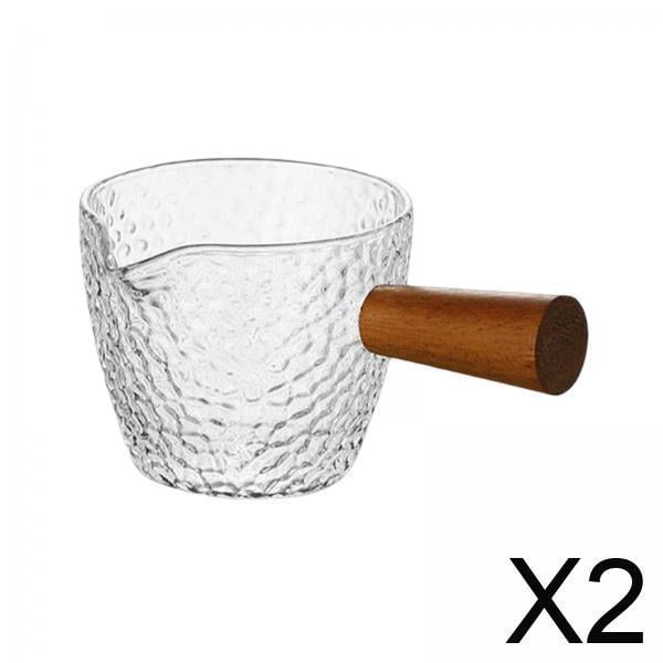 potes de leche,Vaso de espresso de un solo con mango de madera,Jarra de vidrio para espresso Taza medidora de vidrio,Taza de vidrio para leche Taza medidora de espresso,Vasos medidores