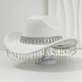 thumbnail image 2 of UJNDER Stylish Cowboy Hat for Women and Men with Large Round Gemstone Fringe and Rhinestone Decorations Ideal for Parties and Events White, 2 of 3