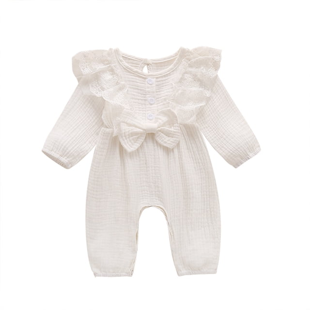 Long Sleeve Romper Infant Baby Girls Long Sleeve Solid Bow Romper Jumpsuit