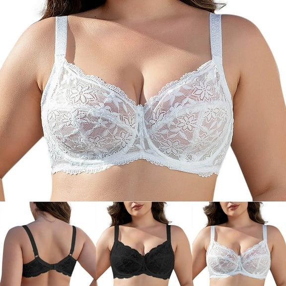 CFLVAEK Lace Bras for Women Plus Size No Underwire Push Up Everyday Bra Comfort Full Coverage Breathable Bralettes Adjustable Straps Everyday Bras Black 42D