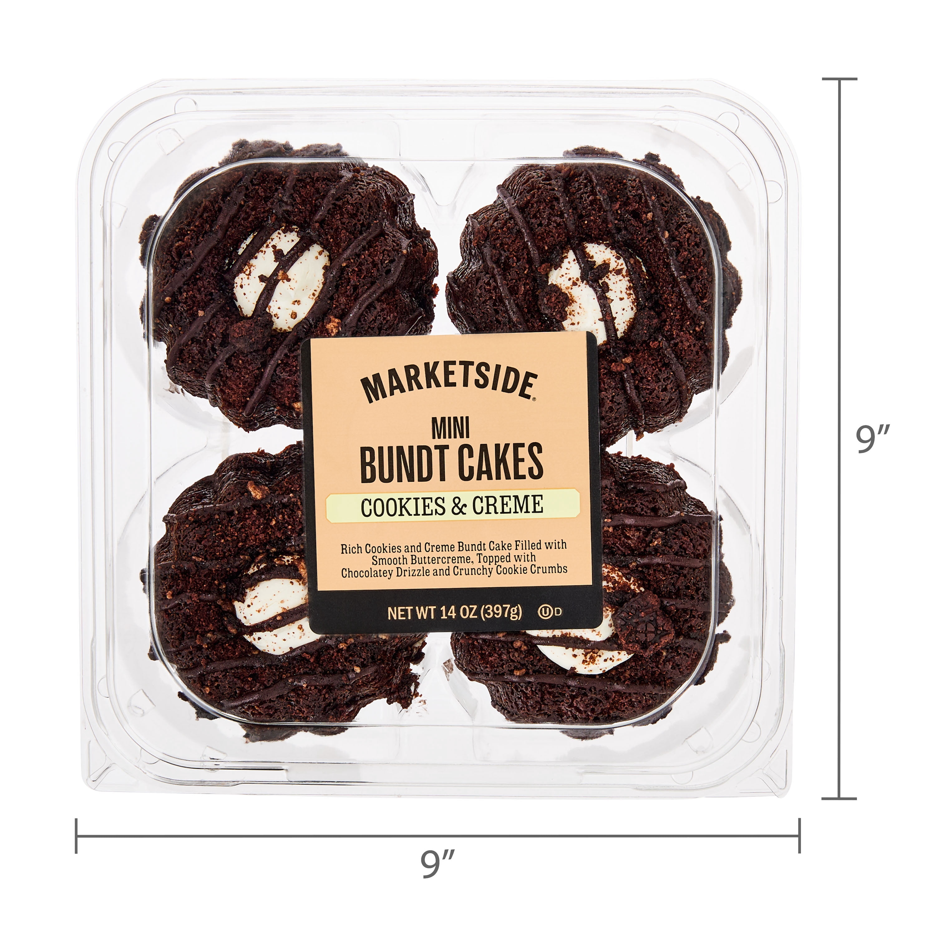 Marketside Cookies & Creme Mini Bundt Cakes, 14 oz, 4 Count, Baked, Shelf Stable