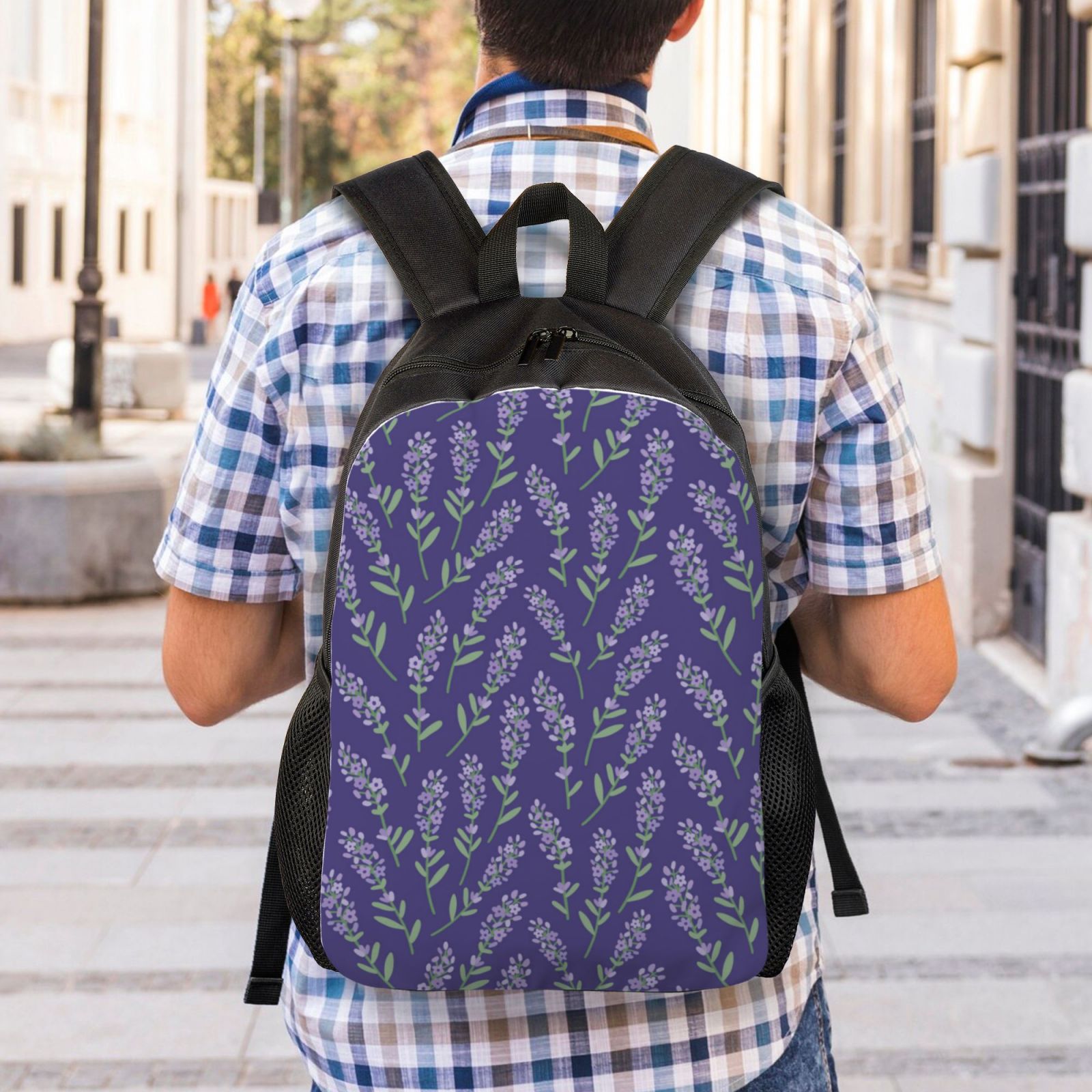Xecao Lavender Flowers Print School Backpack with Laptop Compartment Small Travel Laptop Backpack for Women Men Waterproof College Backpack Simple School Bag