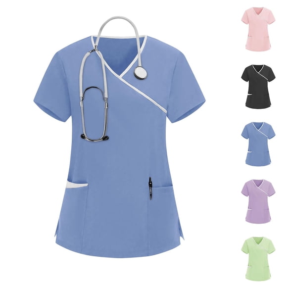 Sentmoon Scrubs for Women Basic Tops Women's Nurses Tunic Uniform Clinic Carer V Neck Protective Clothing Casual for Working Out & Gym XL