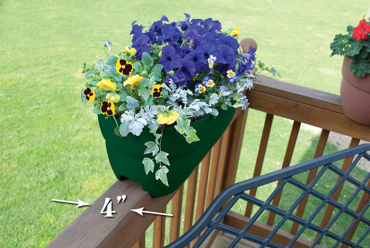 Bloomers Railing Planter with Drainage Holes – 24" Weatherproof Resin Planter  – Hunter Green