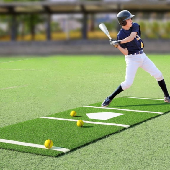 Premium Mat 10x3.8 ft Indoor Outdoor Portable Baseball Softball Hitting Mat Non slip Rubber Bottom Batting Cage Mat with Home Plate for Batter Pitcher and Catcher Training