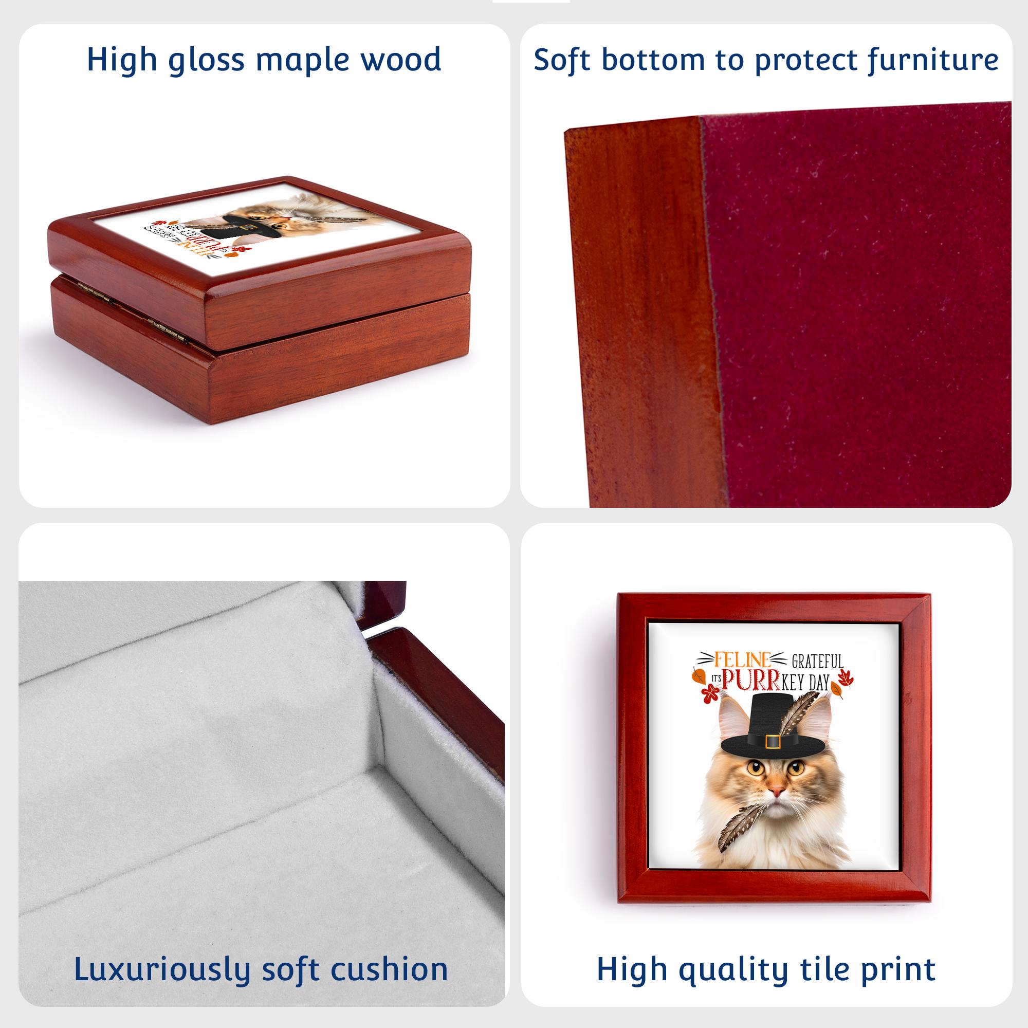 3dRose, Norwegian Forest Cat with Cream and Apricot Coloring for Thanksgiving, Jewelry Box 5.5x5.5 inch with 4 inch tile
