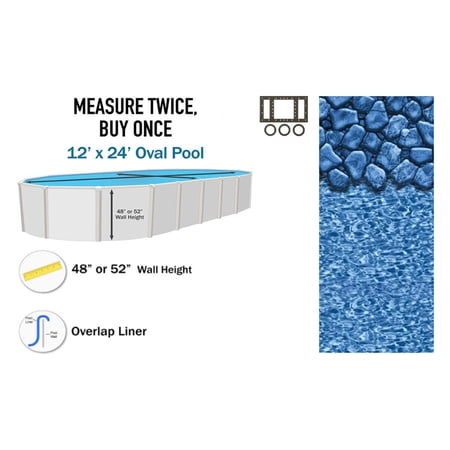 12  x 24  Oval Overlap Above Ground Swimming Pool Liners - 48  / 52  Wall Height  Boulder Swirl  30 Gauge