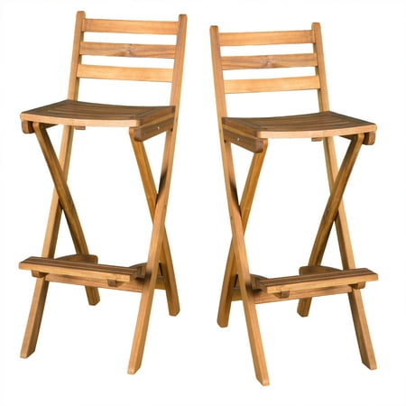Milano Outdoor 31" Acacia Wood Bar Stool, Set of 2