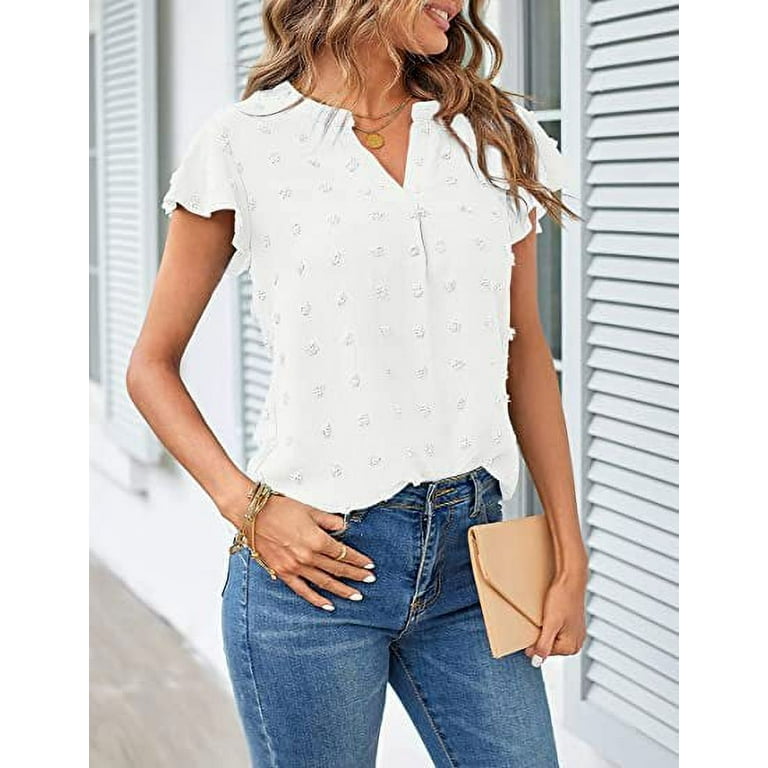 Womens White Blouse Flowy Shirts shops Dressy Casual Cute Summer Tops