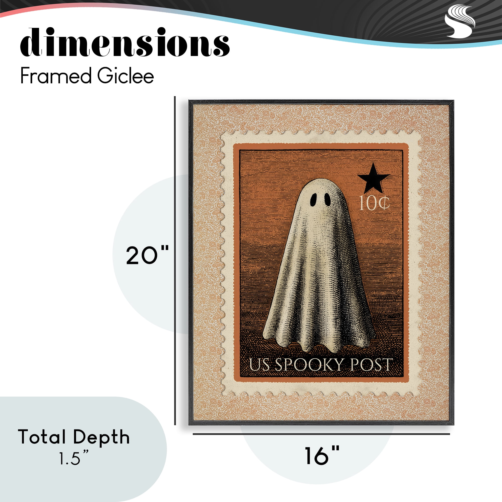 Vintage Ghost Stamp Black Framed Giclee Art, design by Arlington Prints