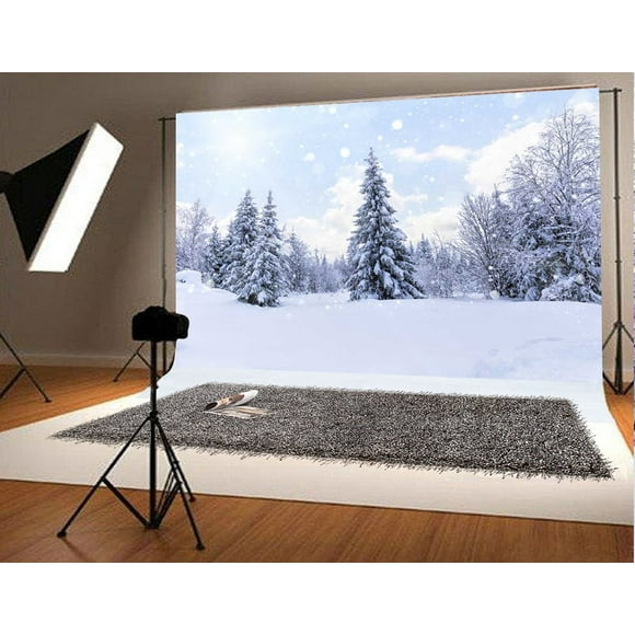 YUSDECOR 7x5ft Winter Photography Background White Snow Backdrop Tree Photo Booth Props
