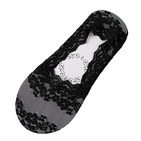 

CLZOUD Womens Thick Socks Black Nylon Spandex Womens Fashion Leisure Solid Color Breathable Thin Anti Slip Lace Shallow Mesh Socks